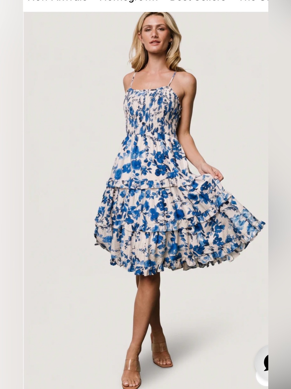 Baltic Born Calina Blue and White Floral Smocked Tiered Midi Dress